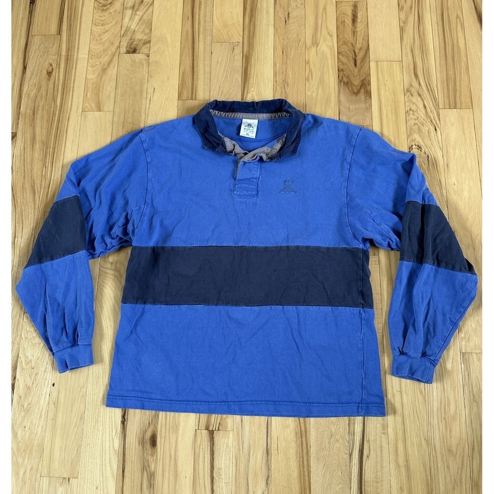 Ruck-It Rugby Wear Blue Stripe Long Sleeve Cord Collar Polo Shirt Mens XL